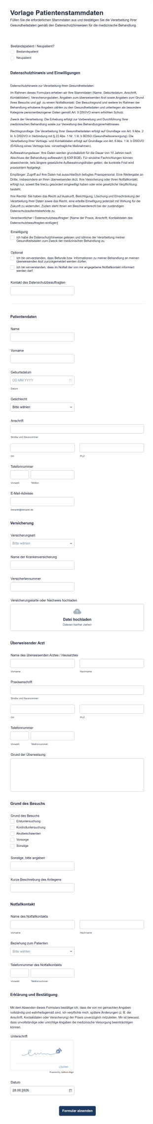 Vorlage Patientenstammdaten