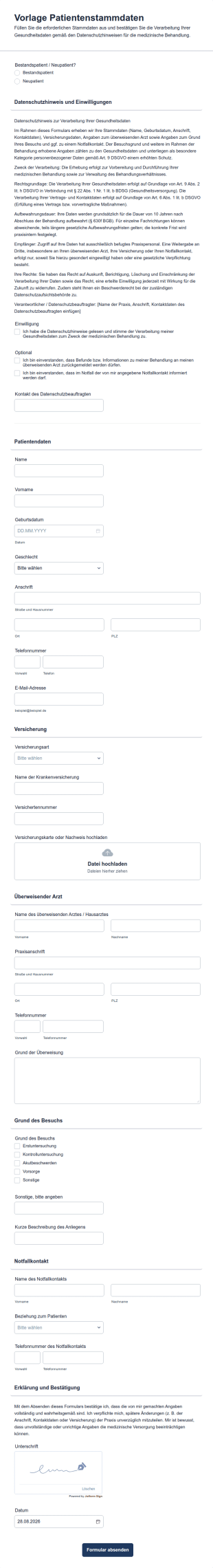 Vorlage Patientenstammdaten