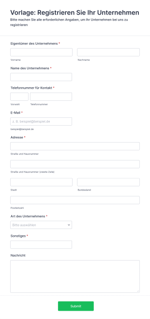 Vorlage: Registrieren Sie Ihr Unternehmen Form Template