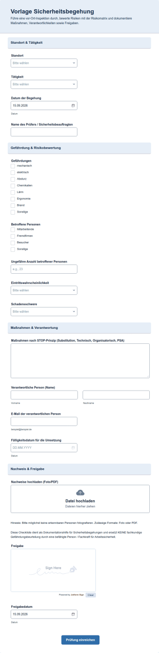 Vorlage Sicherheitsbegehung
