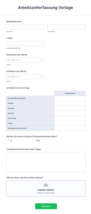 Arbeitszeiterfassung Vorlage