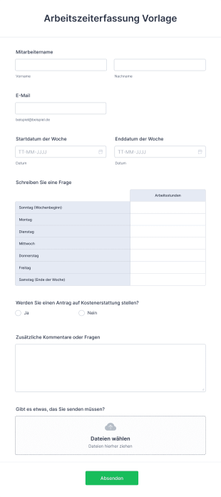 Arbeitszeiterfassung Vorlage