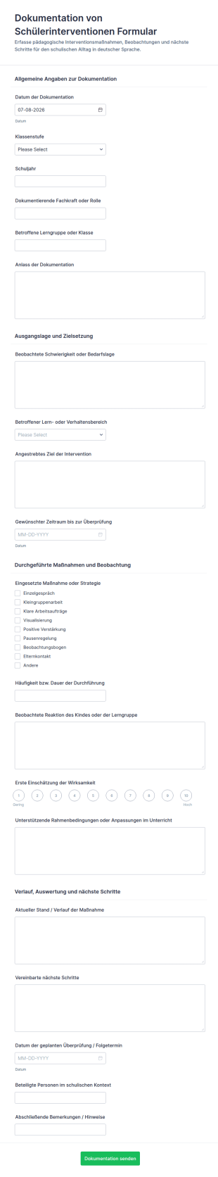 Vorlage Zur Erfassung Von Schülerinterventionsstrategien