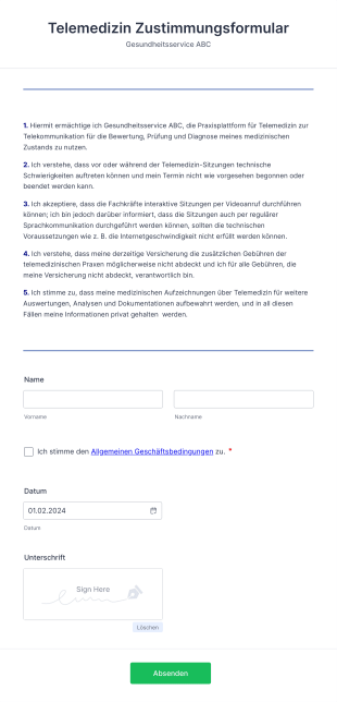 Vorlage Zustimmungsformular Telemedizin