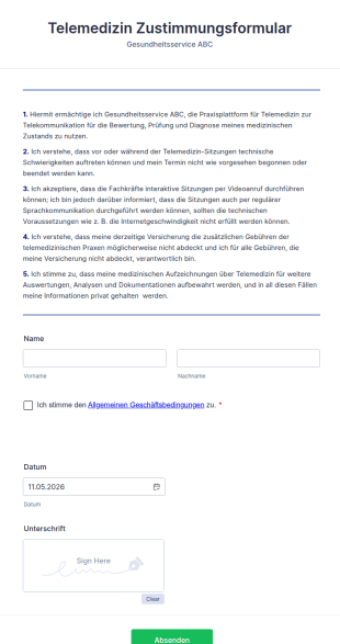 Vorlage Zustimmungsformular Telemedizin