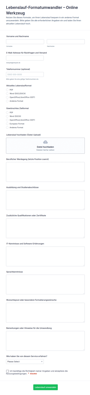 Vorlagenumwandlung Für Lebenslauf Formate