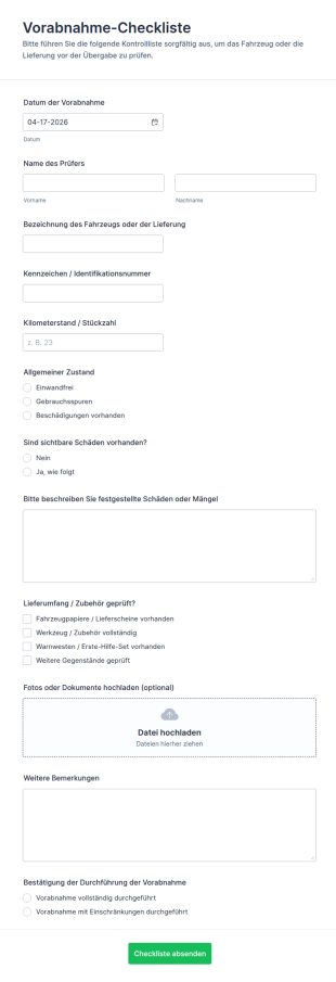 Vorlauf Inspektionsformular