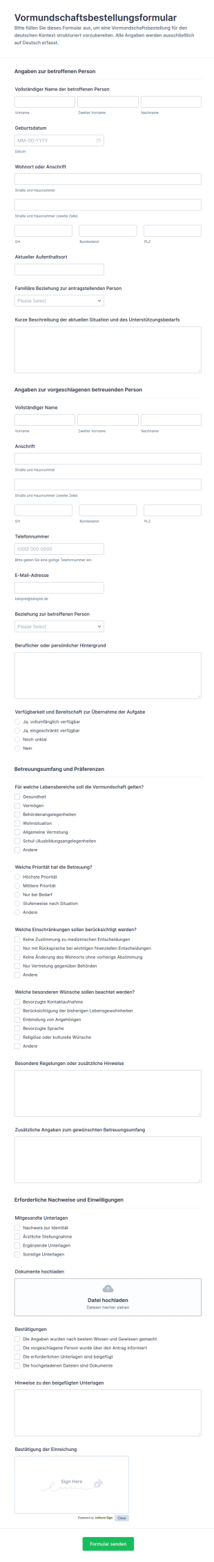 Vormundschaftsbestellung Formular