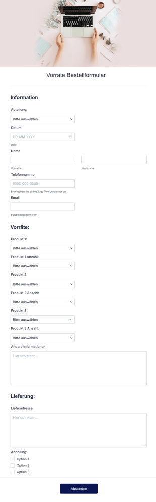 Vorräte Bestellformular