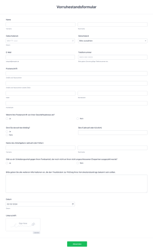 Vorruhestandsformular Form Template