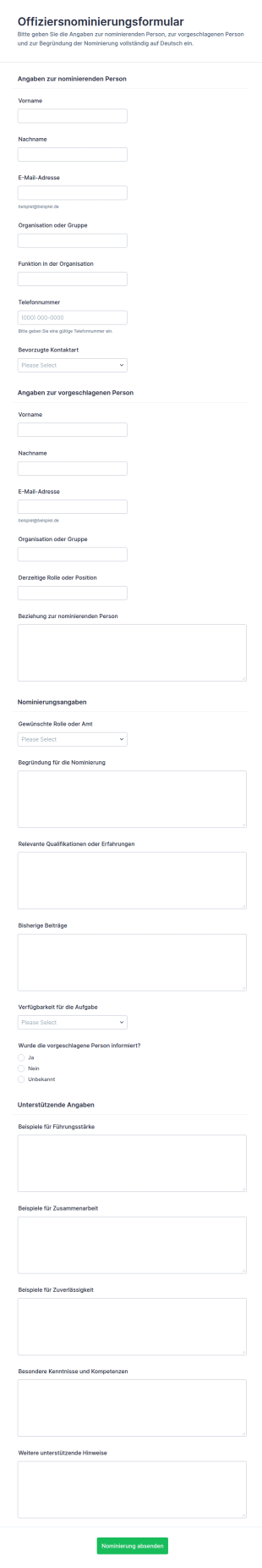 Vorschlagsformular Für Amtsträger