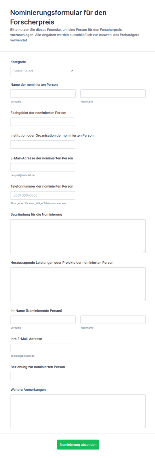 Vorschlagsformular Für Auszeichnung Für Forscherinnen Und Forscher