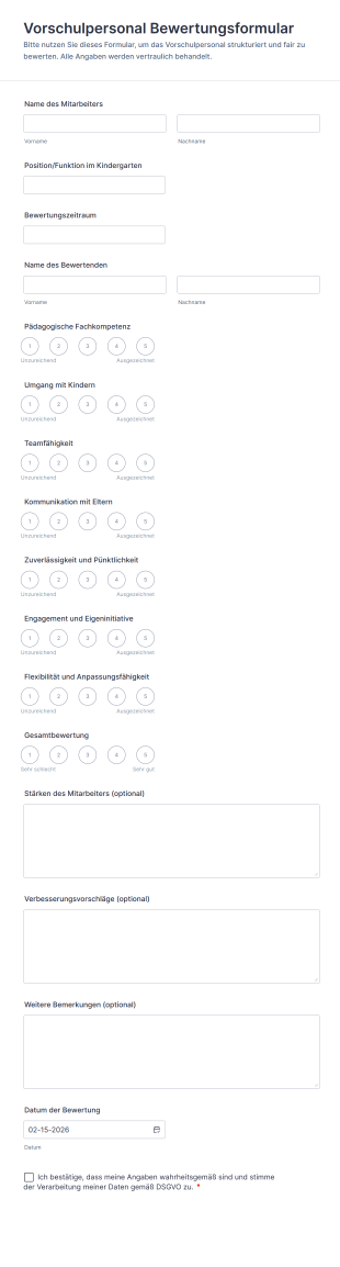 Vorschulpersonal Bewertungsformular