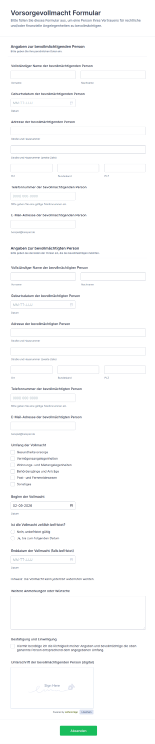 Vorsorgevollmacht Formular