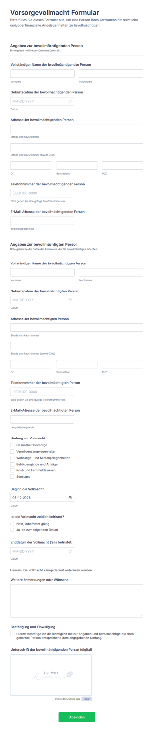Vorsorgevollmacht Formular