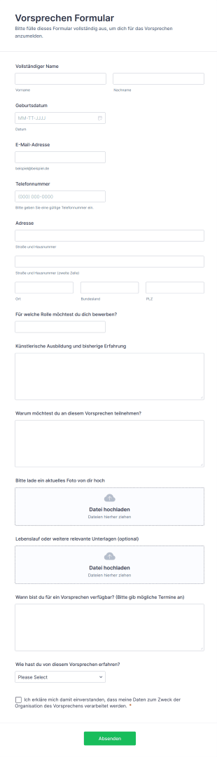 Vorsprechen Formular