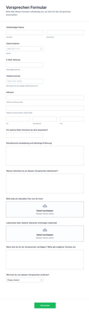 Vorsprechen Formular