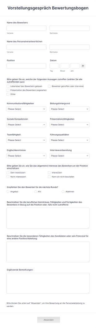 Vorstellungsgespräch Bewertungsbogen Form Template