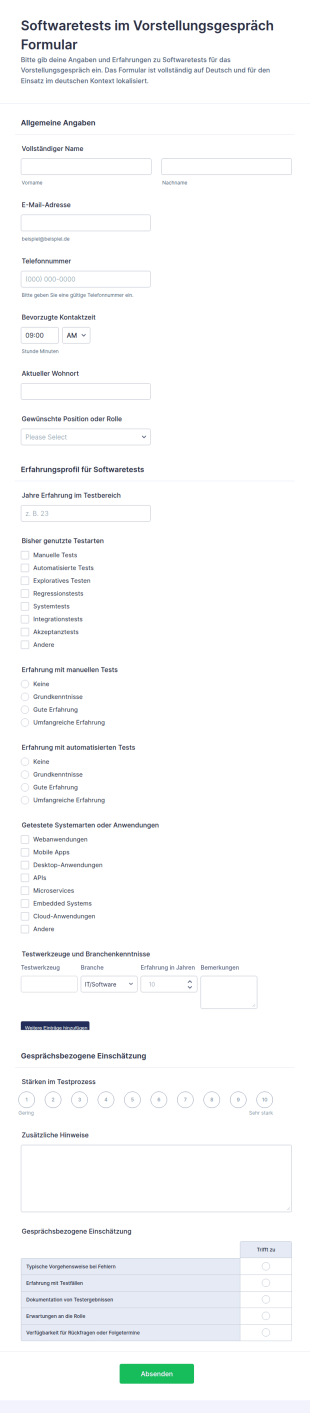Vorstellungsinterview Zur Softwareprüfung Form