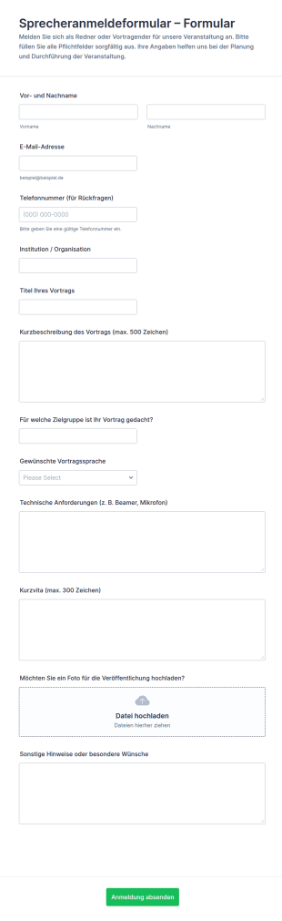 Vortragseinreichung Formular