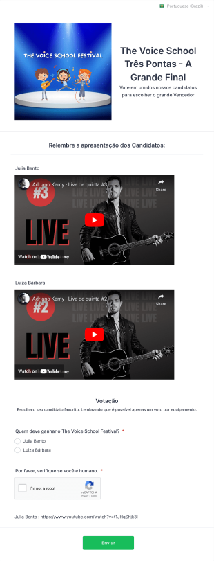 Votação Final The Voice School Festival Três Pontas Form Template