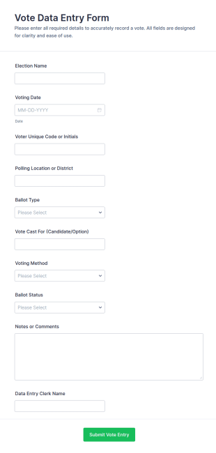 Vote Data Entry Form Template