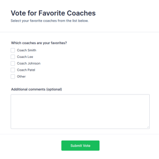 Vote For Favorite Coaches Form Template