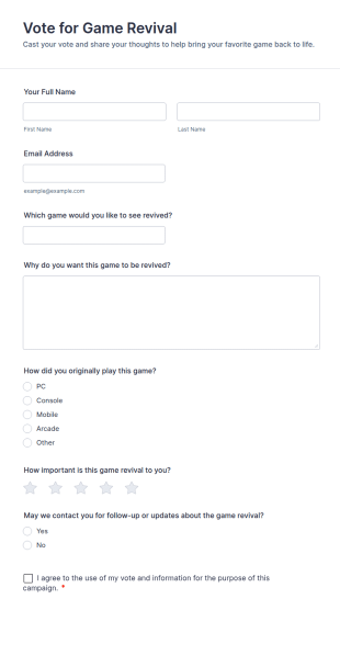Vote For Game Revival Form Template