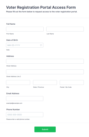 Voter Registration Portal Access Form Form Template