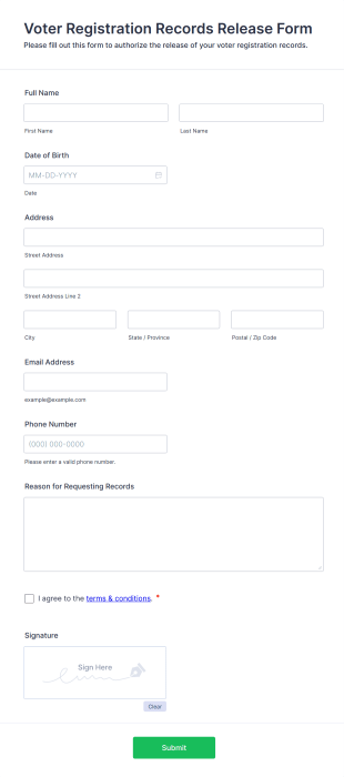 Voter Registration Records Release Form Template