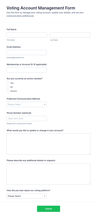 Voting Account Management Form Template