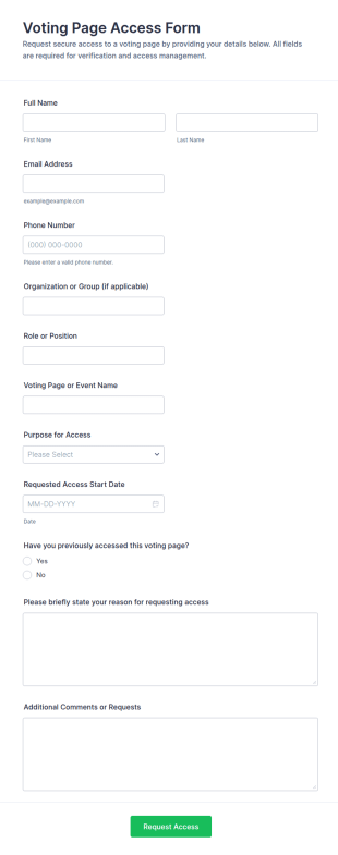 Voting Page Access Form Template