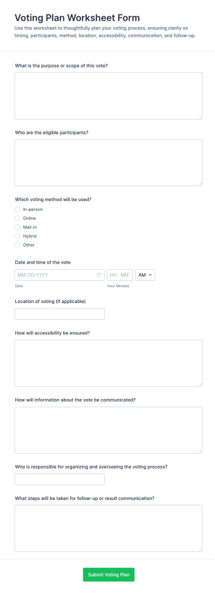 Voting Plan Worksheet Form Template
