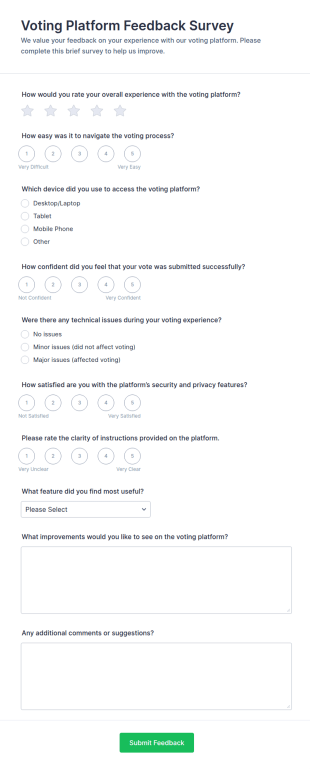 Voting Platform Feedback Survey Form Template