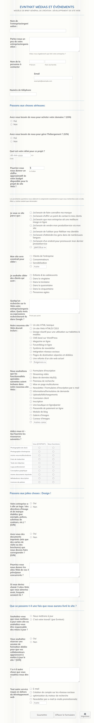 Votre Questionnaire Client De Conception Web
