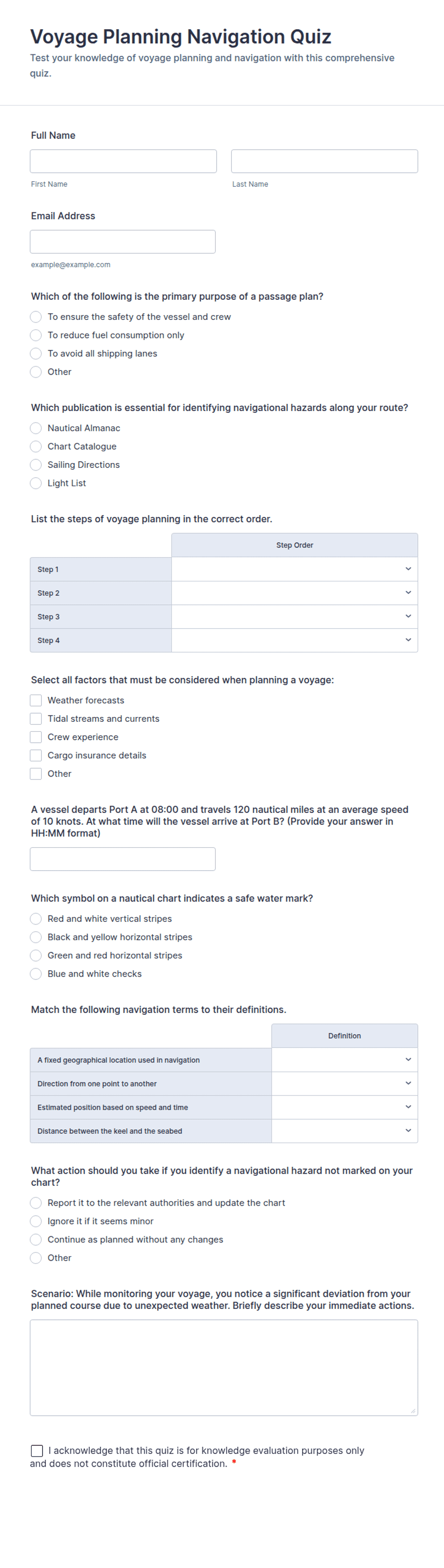 Voyage Planning Navigation Quiz Form Template | Jotform