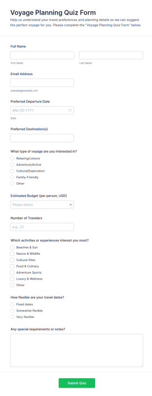 Voyage Planning Quiz Form Template