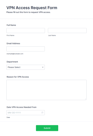 VPN Access Request Form Form Template