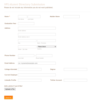 VPS Alumni Directory Form Template