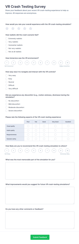 VR Crash Testing Survey Form Template