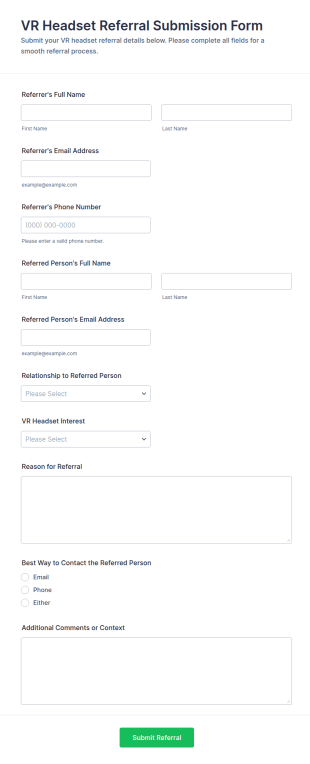 VR Headset Referral Submission Form Template
