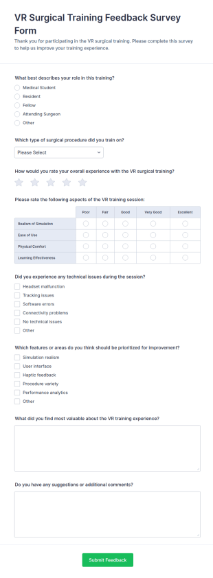VR Surgical Training Feedback Survey Form Template