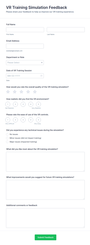 VR Training Simulation Feedback Form Template