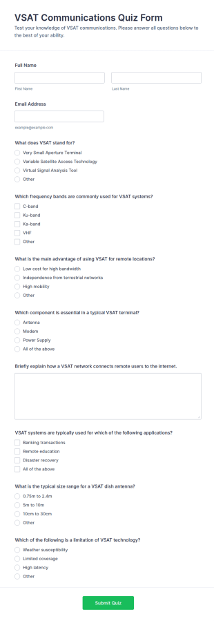 VSAT Communications Quiz Form Template