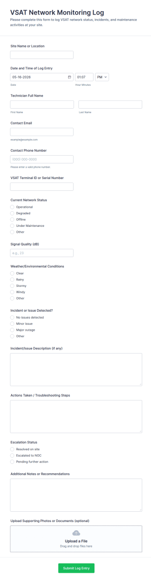 VSAT Network Monitoring Log Form Template