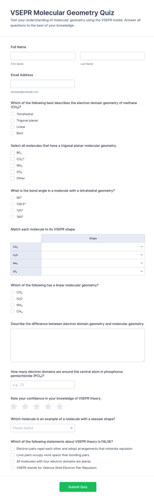 VSEPR Molecular Geometry Quiz Form Template