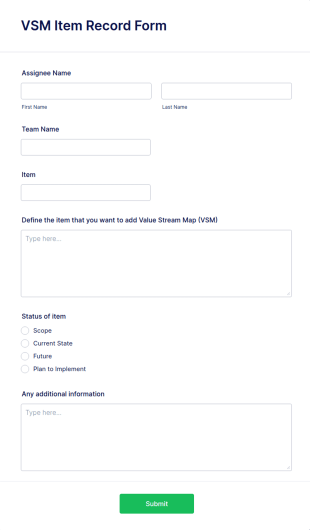 VSM Item Record Form Template