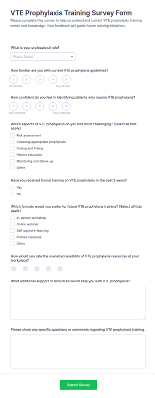 VTE Prophylaxis Training Survey Form Template