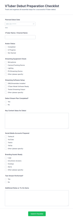 VTuber Debut Preparation Checklist Form Template