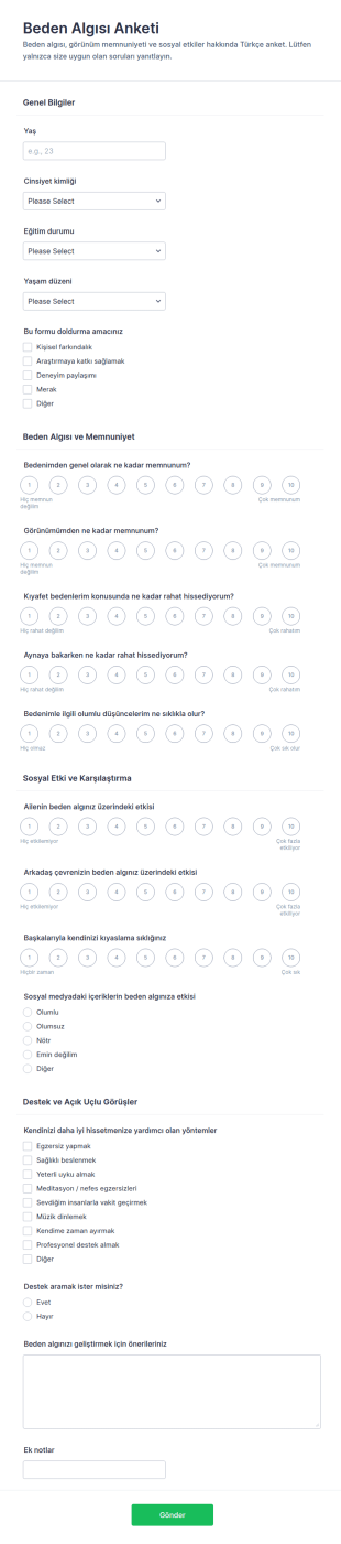 Vücut İmajı Anketi Form Şablonu